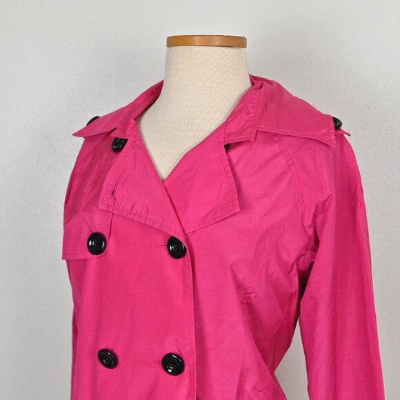 Chico's 70s Retro Preppy Lightweight Windproof Magenta Short Trench Coat Size 1 - Picture 5 of 16